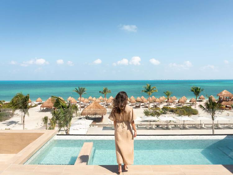 Open air terrace looking out toward the Caribbean ocean in Cancun