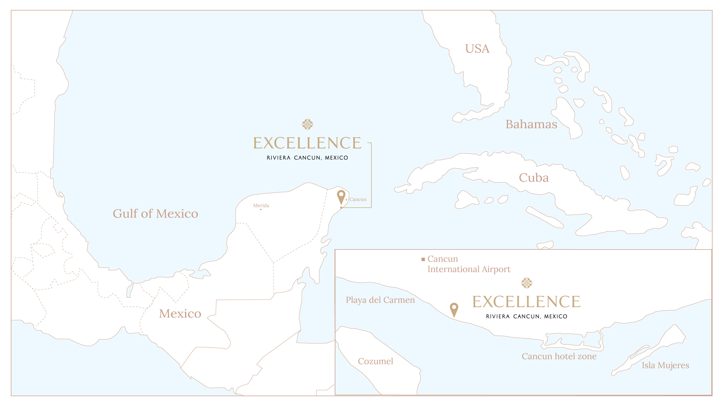 Map of Cancun and the location of Excellence Riviera Cancun Map of Cancun and the location of Excellence Riviera Cancun